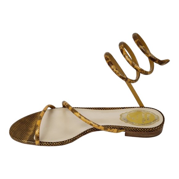 Rene Caovilla Cleo Snakeskin Wrap Flat Sandals In Beige Karung - Picture 3 of 10